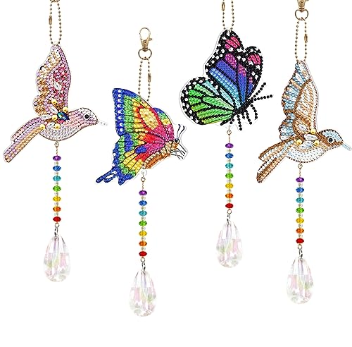 Bulerrylulu 4pcs Diamond Painting Suncatcher Wind Chime Kit,Double Sided Crystal Diamonds Painting Butterfly Hanging Ornament,Hummingbird Art and - WoodArtSupply