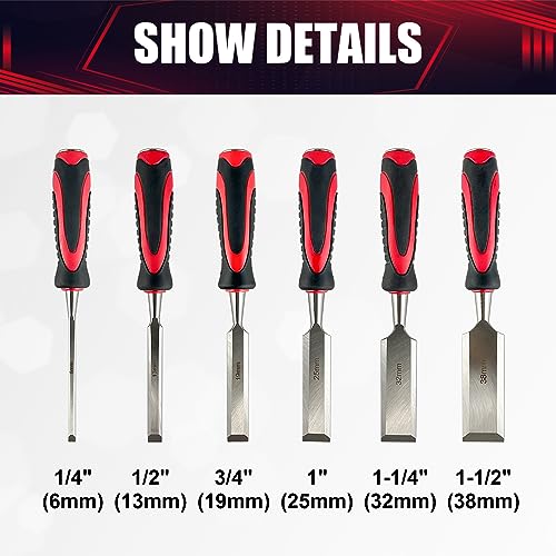 wesleydrill 10-Piece Wood Chisel Set, Wood Carving Chisels with Honing Guide, Carpenter Pencils and Sharpening Stone, CR-V Steel (1/4", 1/2", 3/4", wesleydrill