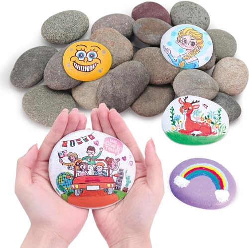 Lechloris 24pcs River Rocks for Painting- 2-4 in Extra Large Hand Picked Rock-Thick-Flat-Smooth Painting Rocks- Perfect for DIY, Kids Crafts,