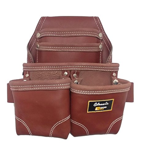 LEATHER GOLD Nail Pouch | Leather Tool Pouch 3350DP, 5 Pockets, Brown, Oil-Tanned Leather, Heavy Duty Carpenter Tool Belt with Reinforced Seams and 2 Leather Gold