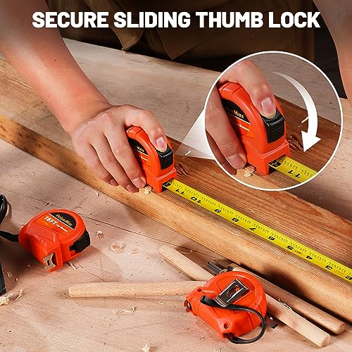 ValueMax Tape Measure 16FT with Fractions 1/8, 3 Pack Retractable Easy Read Measuring Tape, Imperial Pocket Measurement Tape with Metal Belt Clip for ValueMax