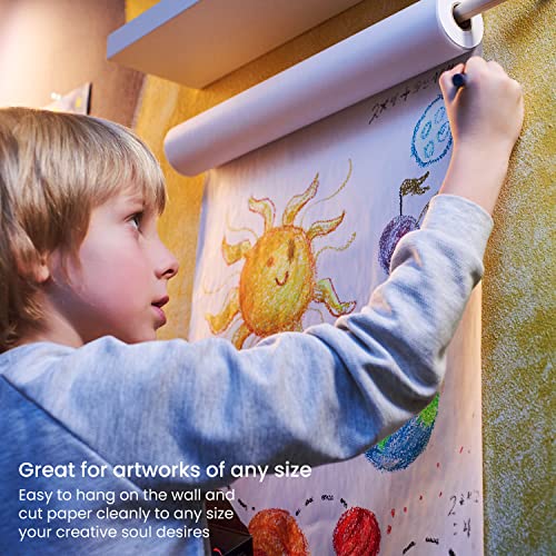 Arteza Kids Paper Roll Dispenser with 1 Roll of Drawing Paper, 16.5 Inches x 74.8 Feet, 47-lb Paper, Made of Pine Wood, Art Supplies for Kids ARTEZA