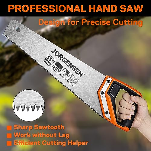 JORGENSEN 15 Inch Pro Hand Saw, 8 TPI Fine-Cut Ergonomic Non-Slip Aluminum Ultrasonic Welding Handle for Sawing, Trimming, Gardening, Woodworking, - WoodArtSupply