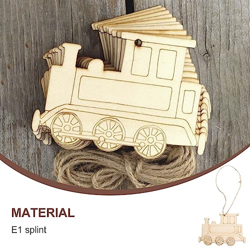 TEHAUX 20pcs Unfinished Train Wood Ornaments, Train Shape Wooden Pendant Creative Wood Train Crafts Cutouts Blank Wood Natural Slices for DIY Crafts - WoodArtSupply