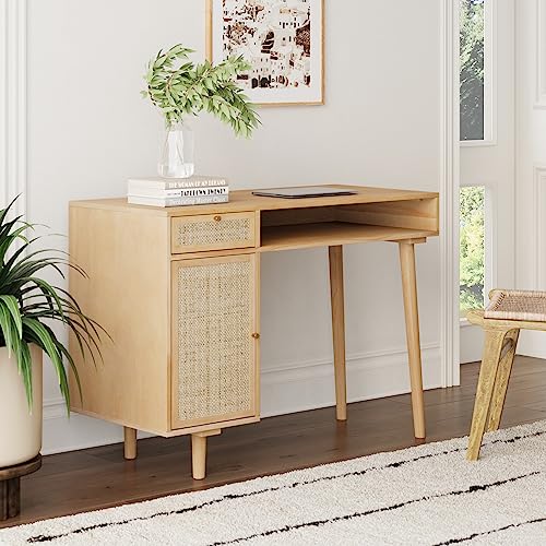 Nathan James Jacklyn Modern Home Office Writing Desk, Natural Brown - WoodArtSupply