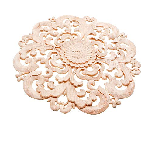 Beoot Wooden Carved Onlay Appliques Wood Carving Decal Unpainted Furniture Bed Door Cabinet Decor (15x15cm/5.91x5.91inch) Beoot