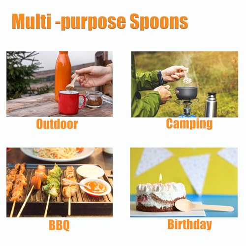 Disposable Wooden Spoons -Packe of 100, 6.3 Inch Biodegradable Compostable Spoons - Natural Wooden Utensils for Birthday Party, Camping, Picnic, BBQ, EZYoutdoor