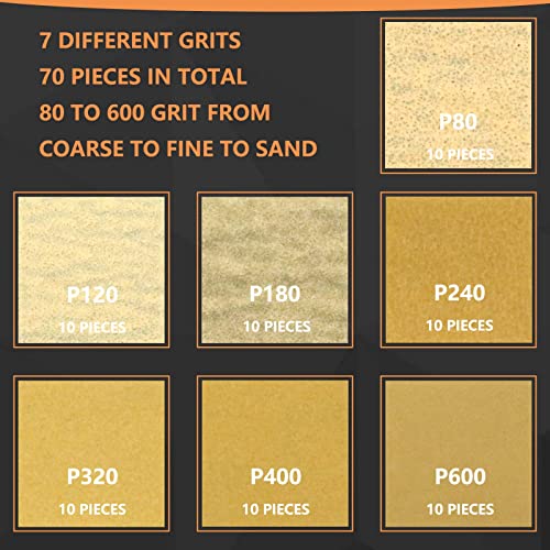 WHLLING Micro Detail Sander with 70PCS Sandpaper-Grit 80 120 180 240 320 400 600, 3.5”x 1”Micro Sanding Tools Detail Sander for Small Projects, WHLLING