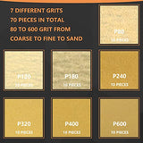 WHLLING Micro Detail Sander with 70PCS Sandpaper-Grit 80 120 180 240 320 400 600, 3.5”x 1”Micro Sanding Tools Detail Sander for Small Projects, WHLLING