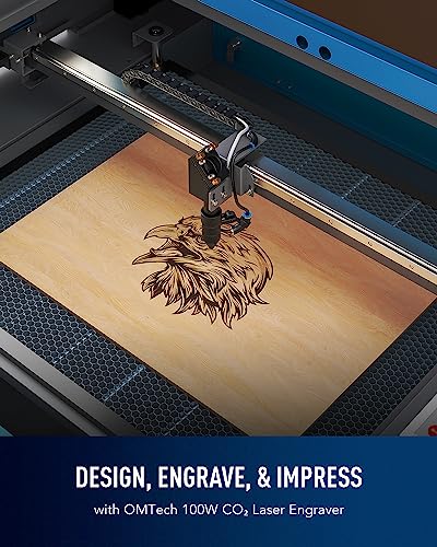 OMTech 100W CO2 Laser Engraver with LightBurn, 20x28 Inch Laser Engraving Cutting Machine with 4 Way Pass Through Air Assist Water Pump Wheels, OMTech