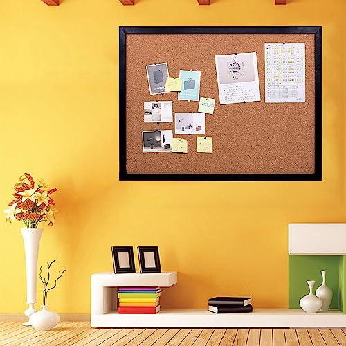 Black Cork Board Bulletin Board, 15.7"X 12" Cork Board, Oak Wood Finish Frame, Wall Mounted Cork Board for Office Home and School(Pins, Eye Bolts, BGJRBY