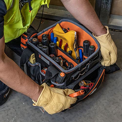 Klein Tools 5541610-14 Tool Bag with Shoulder Strap Has 40 Pockets for Tool Storage and Orange Interior - WoodArtSupply