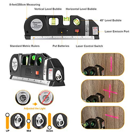 Laser Level Tool, Multipurpose Laser Level Kit Standard Cross Line Laser level Laser Line leveler Beam Tool with Metric Rulers by QPEUIM QPEUIM