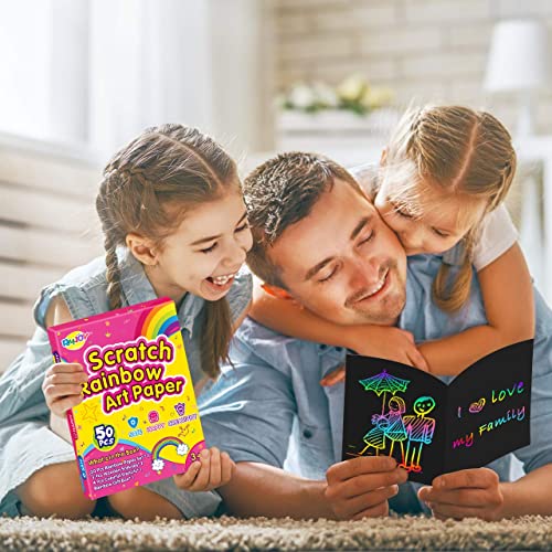 RMJOY Rainbow Scratch Paper Sets: 60pcs Magic Art Craft Scratch Off Papers Supplies Kits Pad for Age 3-12 Kids Girl Boy Teen Toy Game Gift for RMJOY