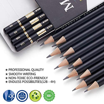 MARKART Professional Drawing Sketching Pencil Set - 14 Pieces,Graphite,(12B - 4H), Ideal for Drawing Art, Sketching, Shading, Artist Pencils for - WoodArtSupply