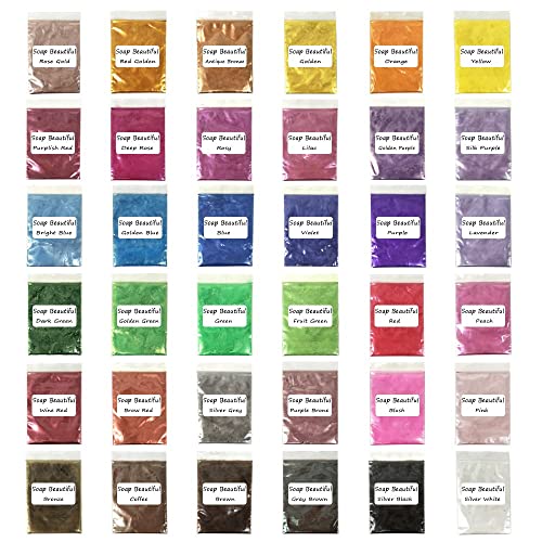 Mica Powder–Epoxy Resin Dye–Soap Dye Soap Colorant for Bath Bomb Dye Colorant– 36 Powdered Pigments Set – Mica Powder Organic for Soap Molds–Makeup - WoodArtSupply