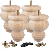 La Vane 3 inch / 8cm Unfinished Wooden Furniture Legs, 4PCS Soild Wood Turned Spindle Replacement Bun Feet with Pre-Drilled M8 Inch Bolt & Mounting La Vane