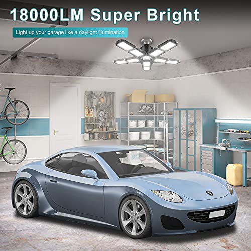 2-Pack Led Garage Light 180W, 18000LM LED Ceiling Lighting with E26/E27 Medium Base, 6000K Deformable LED Shop Light with 10+1 Adjustable Panels for - WoodArtSupply