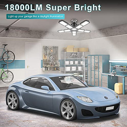 2-Pack Led Garage Light 180W, 18000LM LED Ceiling Lighting with E26/E27 Medium Base, 6000K Deformable LED Shop Light with 10+1 Adjustable Panels for - WoodArtSupply