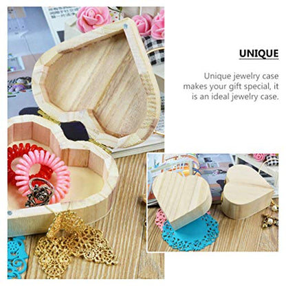 Healifty 2pcs Box Wooden Box Valentines Day Heart Wood Block Necklace Storage Heart- Shaped Wooden Things to Paint Kids Jewelry Organizer Gift