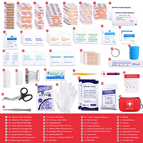 Home-Car-First-Aid-Kit-Camping-Essentials - 263pcs Waterproof Zippers is Ideal for Travel, Office, Boat, Sports, Businesses, Hiking, Emergency Pumier