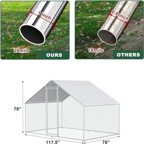 Chicken Coop Large Metal Chicken House/Pen for 6/10 Chickens Poultry Cage with Waterproof Cover for Rabbits Duck Walk-in Chicken Run for Yard Outdoor