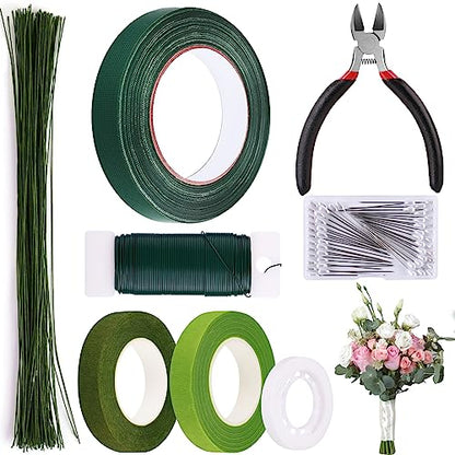 GLAMFIELDS Floral Arrangement Kit with Floral Tape, 26 Gauge Floral Stem Wire, 22 Gauge Floral Wire, Cutter, Boutonniere Flower pin for Bouquet Stem - WoodArtSupply