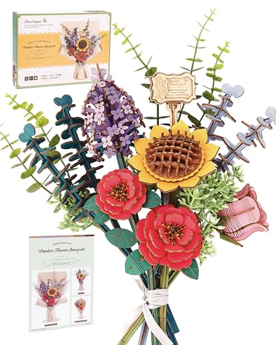 3D Wooden Puzzles Flower Bouquet Model Kit Building Set For Adults, Wooden Flowers Building Toy Botanical Collection, Creative Gift Ideas for Home
