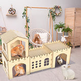 Woiworco Extra Large Rabbit Hideout, Wooden Rabbit Castle Bunny Spacious Breathable Hideouts for Indoor Bunnies, Hamsters and Guinea Pigs Hut to Hide Woiworco