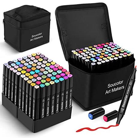 Soucolor Alcohol Markers 80 Colors with Case & Holders, Dual Tips Chisel & Fine Art Markers for Adult Coloring Kids Drawing, Artist Markers Art Soucolor