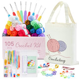 INSCRAFT Crochet Kit for Beginners Adults, 30 Acrylic Yarn Skeins 1650 Yards Yarn, 105 PCS Crochet Kit with Hooks Yarn Set,Includes Canvas Tote Bag, INSCRAFT