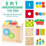 Kizfarm Wooden Montessori Baby Toys, 8-in-1 Wooden Play Kit Includes Object Permanent Box, Coin Box, Carrot Harvest, Shape Sorting & Stacking - Kizfarm
