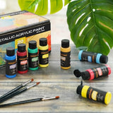 Metallic Acrylic Paint Set with 12 Brushes, Metallic Acrylic Paint Sets with 20 Colors (60ml, 2oz), Acrylic Paint Set for Artists, Beginners on TMOL