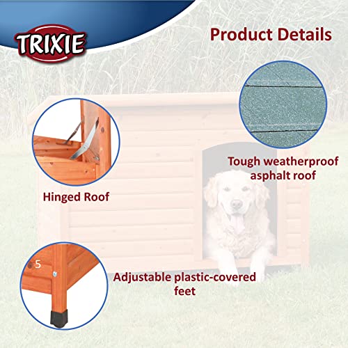 TRIXIE Large natura Classic Outdoor Dog House, Weatherproof Finish, Elevated Floor, Brown 45.5 x 31 x 32.25 inch - WoodArtSupply