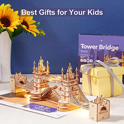 Rowood 3D Puzzles for Adults,Wooden Model Kits for Adults to Build,Birthday London Tower Bridge with LED