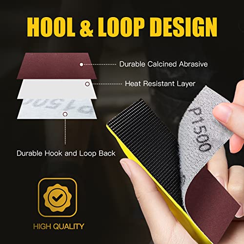 Micro Sander for Small Projects Finger Sander for Crafts with 100pcs 3.5 x 1 Inch Assorted Sandpaper of 60 120 240 400 600 800 1000 1200 1500 2000 Tongbay