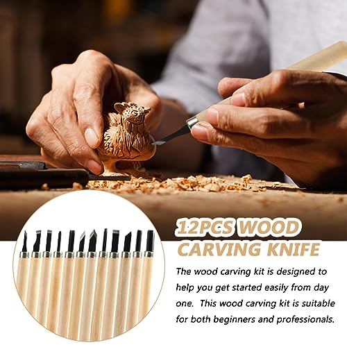 12-Piece Multi-Purpose Wood Knife Set, 2-Steel Sandpaper and Tool Box, DIY Hand Carving Tool Set, Chisels, Planes, Scrapers, V-Splitters, etc, Wood