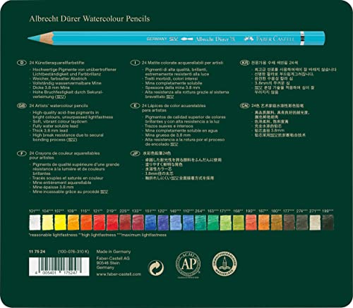 FABER-CASTELL FC117524 Albrecht Durer Artist Watercolor Pencils in A Tin (24 Pack), Assorted Faber-Castell
