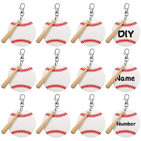 Cunno 36 Pcs Basketball Baseball Softball Tennis Acrylic Keychain Blank Kit 12 Acrylic Keyring 12 Swivel Snap Hook Keychain(White Baseball, 3 Inch) Cunno