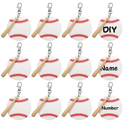 Cunno 36 Pcs Basketball Baseball Softball Tennis Acrylic Keychain Blank Kit 12 Acrylic Keyring 12 Swivel Snap Hook Keychain(White Baseball, 3 Inch)