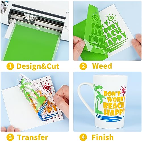 Lya Vinyl Permanent Vinyl for Cricut - 130 Pack 12 "x12 Self Adhesive Vinyl Sheets，120 Vinyl Sheets & 10 Transfer Tape Sheets for Cutting Machines Lya Vinyl