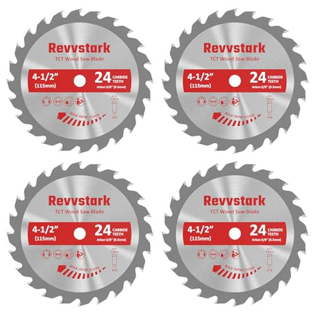 4-Pack 4-1/2 Inch 24T TCT Carbide Compact Circular Saw Blade Set with 3/8" Arbor, Assorted for Cutting Wood, Plastic and Composite Materials Fit Revvstark