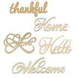 Joyavo 5 Pcs Unfinished Wood Sign Cutout Hello Welcome Thankful Home Love Wooden Letter Sign Block Words Sign for Wreath Crafts Door Hanger Wall Art Joyavo