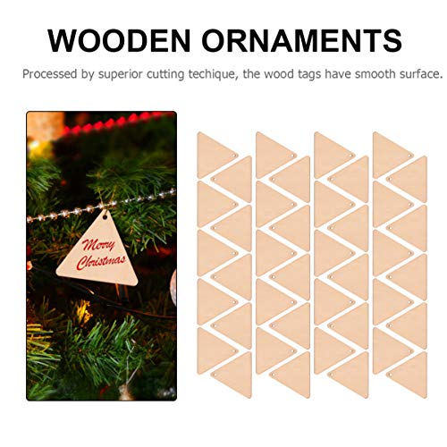 EXCEART 100pcs Wooden Cutouts for Crafts Triangle Wood Cutout Unfinished Painting Wooden Pieces Slices with Hole Pendant Ornaments 40mm EXCEART