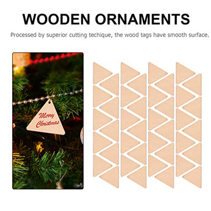 EXCEART 100pcs Wooden Cutouts for Crafts Triangle Wood Cutout Unfinished Painting Wooden Pieces Slices with Hole Pendant Ornaments 40mm