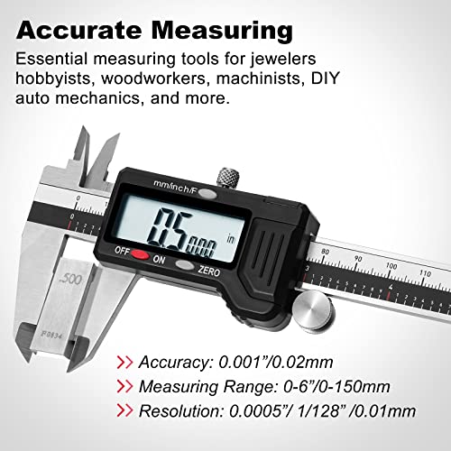 werka Digital Caliper, 0-6” Calipers Measuring Tool, Micrometer Caliper with 0.001”High-Accuracy,Inch/Fraction/Millimeter Conversions Button,4 werka