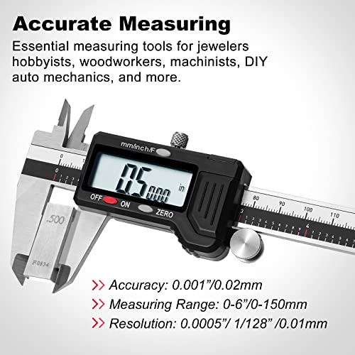 werka Digital Caliper, 0-6” Calipers Measuring Tool, Micrometer Caliper with 0.001”High-Accuracy,Inch/Fraction/Millimeter Conversions Button,4 - WoodArtSupply