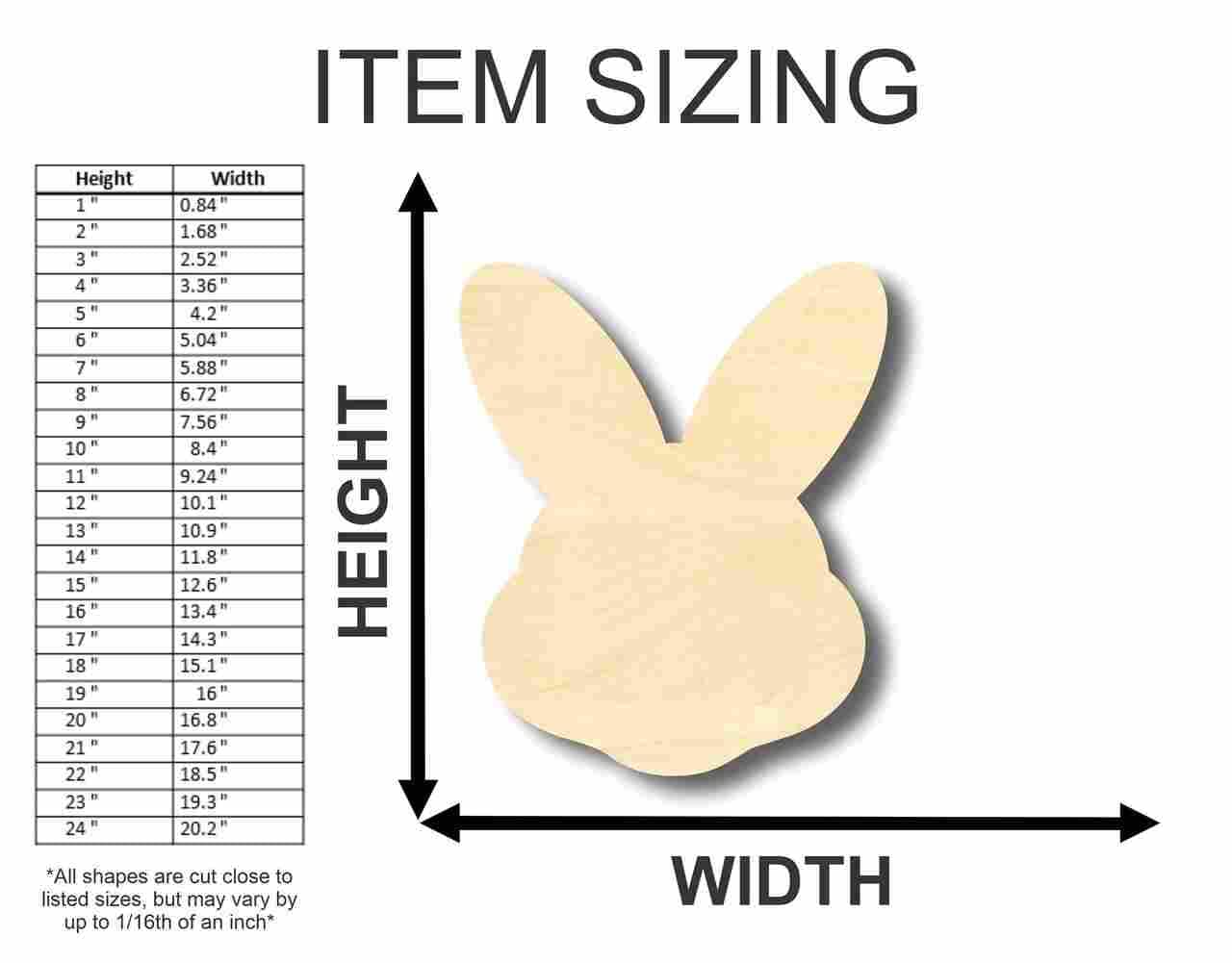 Unfinished Wood Easter Bunny Head Shape - Craft - up to 24" DIY 5" / 1/8" 24 Hour Crafts