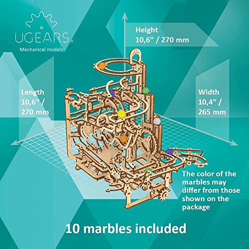 UGEARS Marble Run Tiered Hoist - Wooden Marble Run Kit with 10 Colored Marbles - 3D Puzzles for Adults and Kids - Amusement Park Wood Marble Track 3D UGEARS
