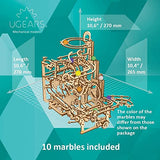 UGEARS Marble Run Tiered Hoist - Wooden Marble Run Kit with 10 Colored Marbles - 3D Puzzles for Adults and Kids - Amusement Park Wood Marble Track 3D UGEARS